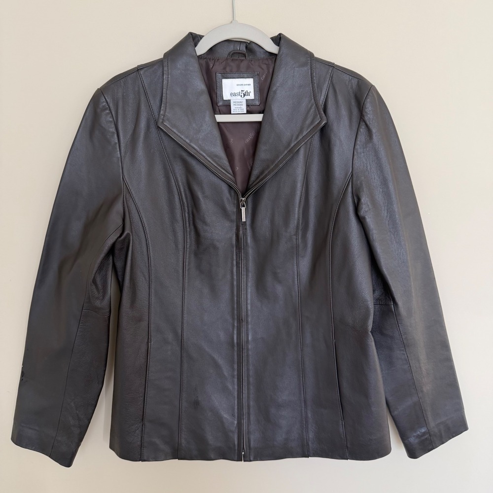 Vintage East 5th Women's Genuine Leather Jacket M Dark Brown Full Zip W/ Pockets - Picture 3 of 5